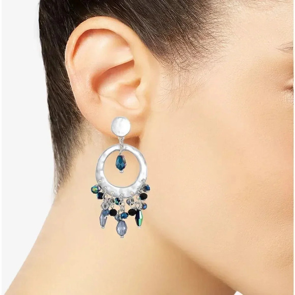 Orbital Silver Blue Crystal Earrings - Picture 2 of 2